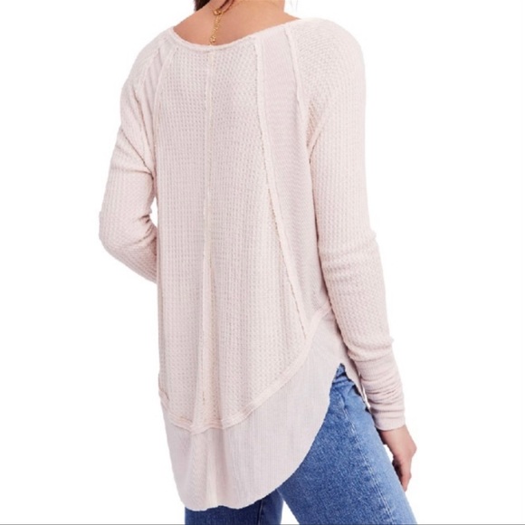 🎉HOST PICK🎉 NWOT Free People pink Drippy long sleeve waffle print shirt - Picture 6 of 8